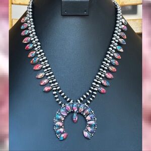 Dahlia squash blossom southwestern sterling silver necklace